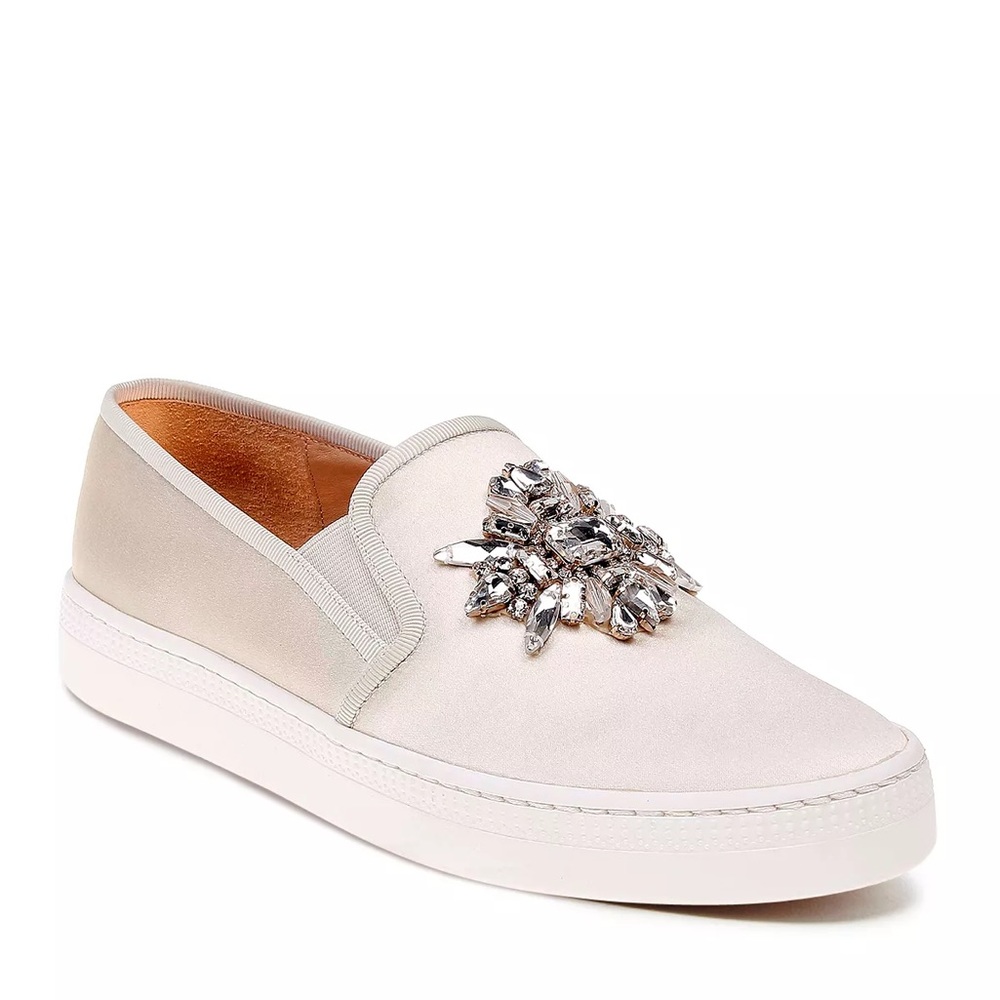 Badgley Mischka Women's Barre Embellished Satin Slip-On Sneakers Blush 7.5